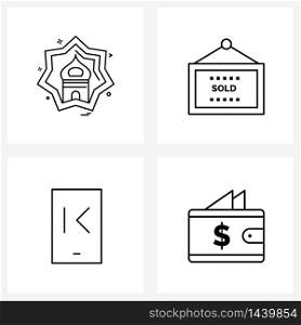 Mobile UI Line Icon Set of 4 Modern Pictograms of religion, mobile, mosque, sold, bills Vector Illustration