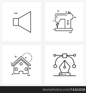 Mobile UI Line Icon Set of 4 Modern Pictograms of sound, home, less, stitching machine, apartment Vector Illustration