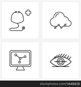 Mobile UI Line Icon Set of 4 Modern Pictograms of stethoscope, monitor, graph, monitor, beauty Vector Illustration
