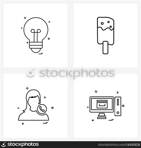 Mobile UI Line Icon Set of 4 Modern Pictograms of ui, profile, ice cream, avatar, tech Vector Illustration