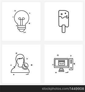 Mobile UI Line Icon Set of 4 Modern Pictograms of ui, profile, ice cream, avatar, tech Vector Illustration