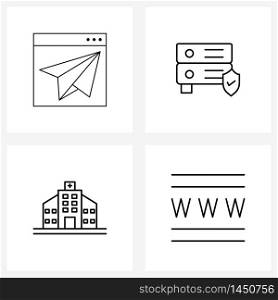 Mobile UI Line Icon Set of 4 Modern Pictograms of web, medicated, plane, hospital, website Vector Illustration