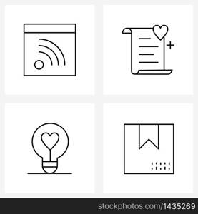 Mobile UI Line Icon Set of 4 Modern Pictograms of wife, idea, website, letter, valentine Vector Illustration
