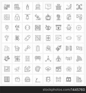 Mobile UI Line Icon Set of 64 Modern Pictograms of monitor, party, birthday, cake, decoration Vector Illustration