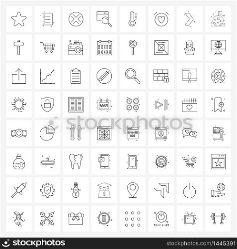 Mobile UI Line Icon Set of 64 Modern Pictograms of temperature, search, navigation, magnifier, browser Vector Illustration