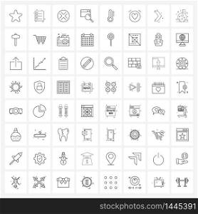 Mobile UI Line Icon Set of 64 Modern Pictograms of temperature, search, navigation, magnifier, browser Vector Illustration