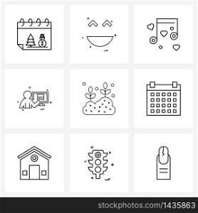 Mobile UI Line Icon Set of 9 Modern Pictograms of agriculture, graph, smiley, presentation, note Vector Illustration
