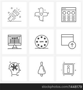 Mobile UI Line Icon Set of 9 Modern Pictograms of arrow up, general data protection regulation, talk, gdpr, technology Vector Illustration
