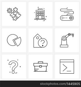Mobile UI Line Icon Set of 9 Modern Pictograms of bookmark, rate, communication, business, pie chart Vector Illustration