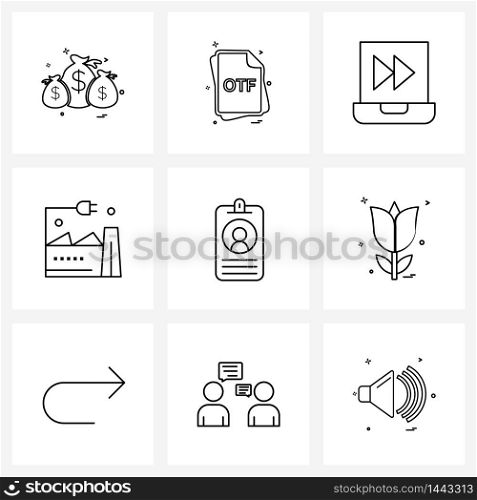 Mobile UI Line Icon Set of 9 Modern Pictograms of card, energy, of, electric, media Vector Illustration