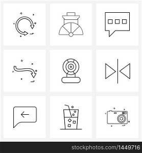 Mobile UI Line Icon Set of 9 Modern Pictograms of down, direction, performance, arrow, chat Vector Illustration