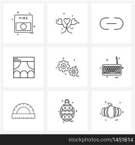 Mobile UI Line Icon Set of 9 Modern Pictograms of engine, setting, connect, gear, cinematography Vector Illustration