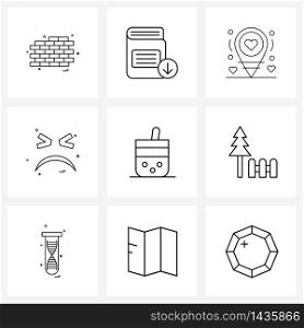 Mobile UI Line Icon Set of 9 Modern Pictograms of farming, pestle, down, mortar, emotions Vector Illustration