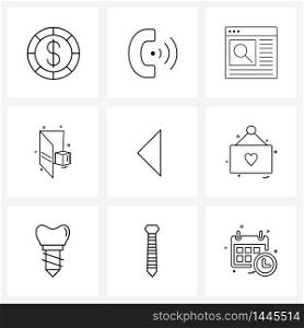 Mobile UI Line Icon Set of 9 Modern Pictograms of gallery, left arrow, browser, arrow, cube Vector Illustration
