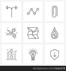 Mobile UI Line Icon Set of 9 Modern Pictograms of map, cut, business, cutter, scissor Vector Illustration