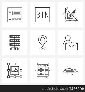 Mobile UI Line Icon Set of 9 Modern Pictograms of maps, gps, pencil, communication, network Vector Illustration