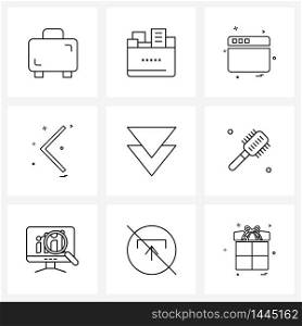 Mobile UI Line Icon Set of 9 Modern Pictograms of media, arrow, web, up, arrows Vector Illustration