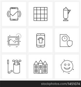 Mobile UI Line Icon Set of 9 Modern Pictograms of online, mobile, food, picture, png Vector Illustration