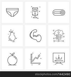 Mobile UI Line Icon Set of 9 Modern Pictograms of pear, food, food, toggle Vector Illustration