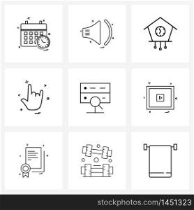 Mobile UI Line Icon Set of 9 Modern Pictograms of search, internet, clock, yo style, hands Vector Illustration