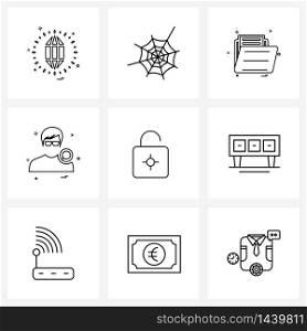 Mobile UI Line Icon Set of 9 Modern Pictograms of security, unlock, folder, avatar, avatar Vector Illustration
