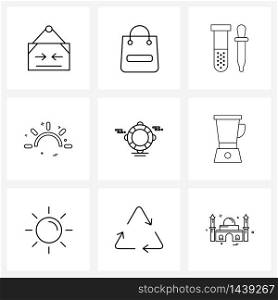 Mobile UI Line Icon Set of 9 Modern Pictograms of swimming pool, summer, lab experiment, hot, sun Vector Illustration