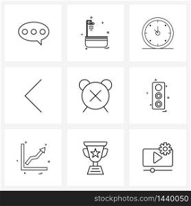Mobile UI Line Icon Set of 9 Modern Pictograms of time, alarm, decoration, left, arrow Vector Illustration
