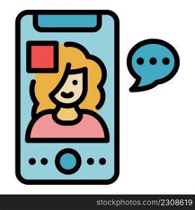 Mobile video call icon. Outline mobile video call vector icon color flat isolated. Mobile video call icon color outline vector