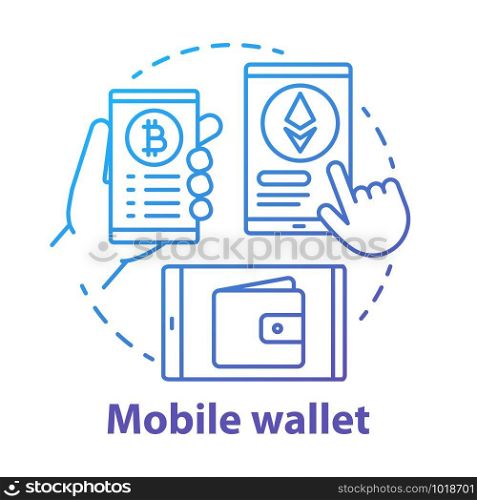 Mobile wallet blue concept icon. Smartphone app idea thin line illustration. Carrying credit card information on electronic device. Online transaction. Vector isolated outline drawing