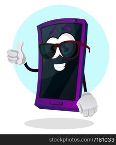 Mobile with a thumb up illustration vector on white background
