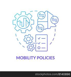 Mobility policies blue gradient concept icon. Services adoption. Maas introduction component abstract idea thin line illustration. Isolated outline drawing. Myriad Pro-Bold font used. Mobility policies blue gradient concept icon