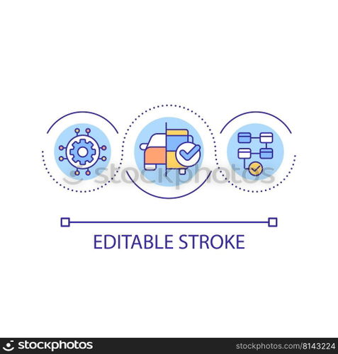 Mobility services functioning loop concept icon. Quality and accessibility. Maas introduction component abstract idea thin line illustration. Isolated outline drawing. Editable stroke. Arial font used. Mobility services functioning loop concept icon