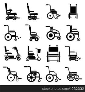 Mobility wheelchair icons set. Simple set of mobility wheelchair vector icons for web design on white background. Mobility wheelchair icons set, simple style