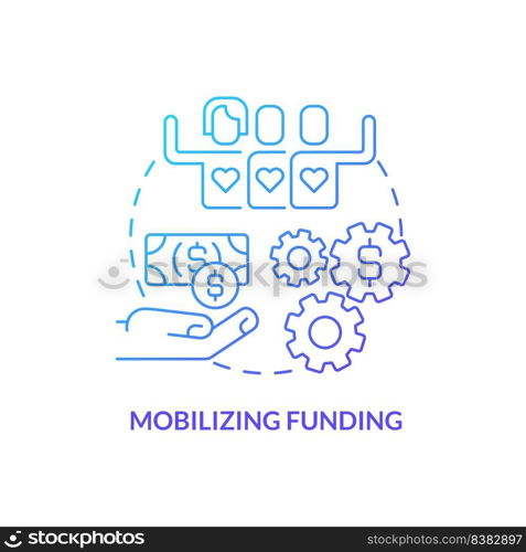 Mobilizing funding blue gradient concept icon. Financing LGBT community. State and government support abstract idea thin line illustration. Isolated outline drawing. Myriad Pro-Bold fonts used. Mobilizing funding blue gradient concept icon