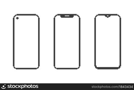 Mockup devices. Pixel images of mobile phones. Pixel Art. Vector illustration