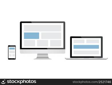 Mockup gadget and device. Responsive design for website. computer screen, laptop, smartphone icons set.