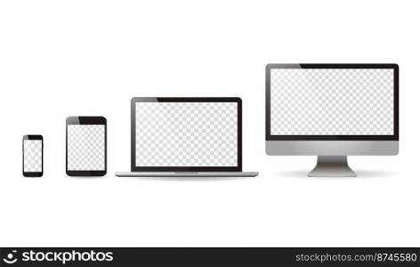 Mockup set realistic Monitors laptop tablet and phone, vector illustration. Mockup set realistic Monitors laptop tablet and phone vector illustration