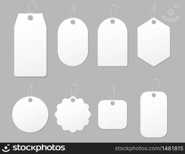 Mockup tag, paper label. Template blank tag for price shopping, hang sale, gift card.Design labels with cord. Round, square shape of hang stamp isolated.Blank paper price for sale.vector eps10. Mockup tag, paper label. Template blank tag for price shopping, hang sale, gift card.Design labels with cord. Round, square shape of hang stamp isolated.Blank paper price for sale.vector