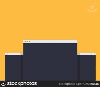 Mockup web page window design style. Interface site, webpage internet, element frame, browser display, banner form screen, digital scale illustration