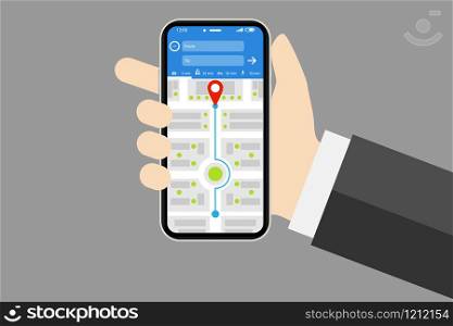 Mockup with gps navigation phone. map mobile .Vector