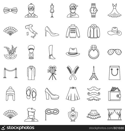 Mode icons set. Outline style of 36 mode vector icons for web isolated on white background. Mode icons set, outline style
