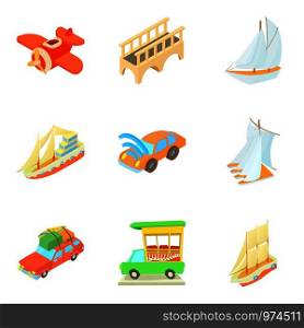 Mode of transport icons set. Cartoon set of 9 mode of transport vector icons for web isolated on white background. Mode of transport icons set, cartoon style