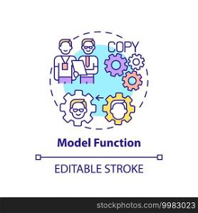 Model function concept icon. Worker adaptation functions of mentor. Ways of behaviour thin line illustration. Provide guidance, motivation. Vector isolated outline RGB color drawing. Editable stroke. Model function concept icon