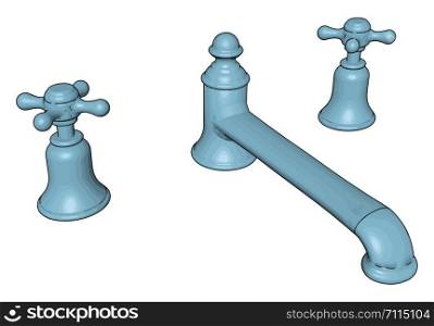 Model of brass water tap, illustration, vector on white background.