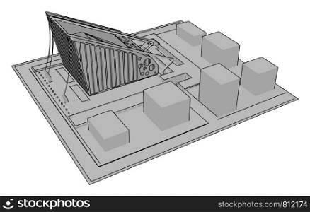 Model of roof of the building, illustration, vector on white background.