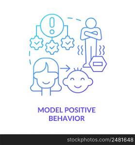 Model positive behavior blue gradient concept icon. How to overcome fear. Anxiety disorder. Helping child abstract idea thin line illustration. Isolated outline drawing. Myriad Pro-Bold font used. Model positive behavior blue gradient concept icon