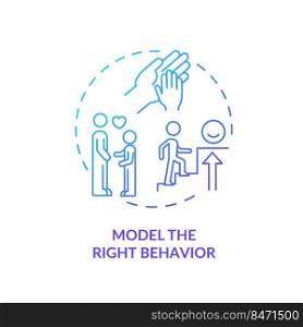 Model right behavior blue gradient concept icon. Parenting. Foster emotional regulation in children abstract idea thin line illustration. Isolated outline drawing. Myriad Pro-Bold font used. Model right behavior blue gradient concept icon
