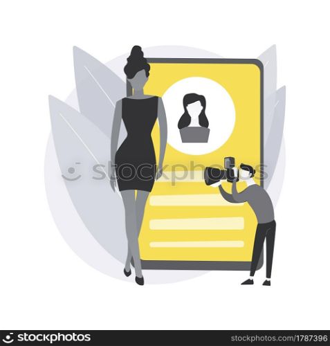 Modeling agency abstract concept vector illustration. Fashion industry, model agent business, modeling company services, shootings casting, open call for male and female models abstract metaphor.. Modeling agency abstract concept vector illustration.