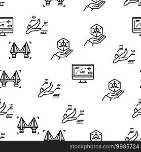 Modeling Engineering Vector Seamless Pattern Thin Line Illustration. Modeling Engineering Vector Seamless Pattern