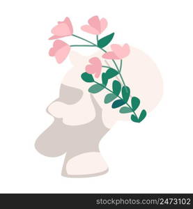 Modeling human head with flower wreath semi flat color vector object. Sculpture classes. Workshop. Full sized item on white. Simple cartoon style illustration for web graphic design and animation. Modeling human head with flower wreath semi flat color vector object